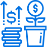 Icon depicting dollar symbol in a plant and arrow pointing up